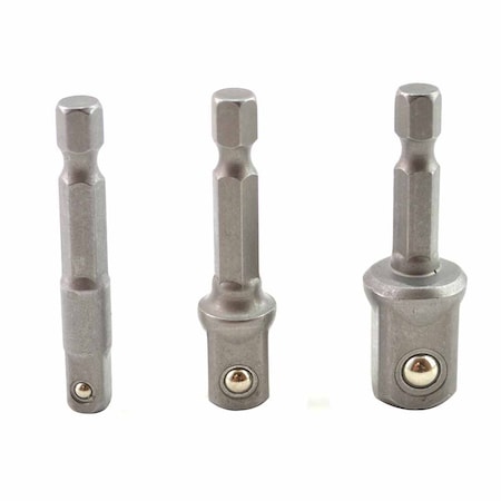 Superior Steel 3PCS Set 1/4" 3/8" 1/2" Square Socket Adapter - 1/4" Hex Shank - Power Extension Bit Set BA35